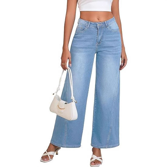 Damen High-Waist Weitbein-Jeans mit hohem Bund und lässiger Vintage-Waschung Nord Taschen