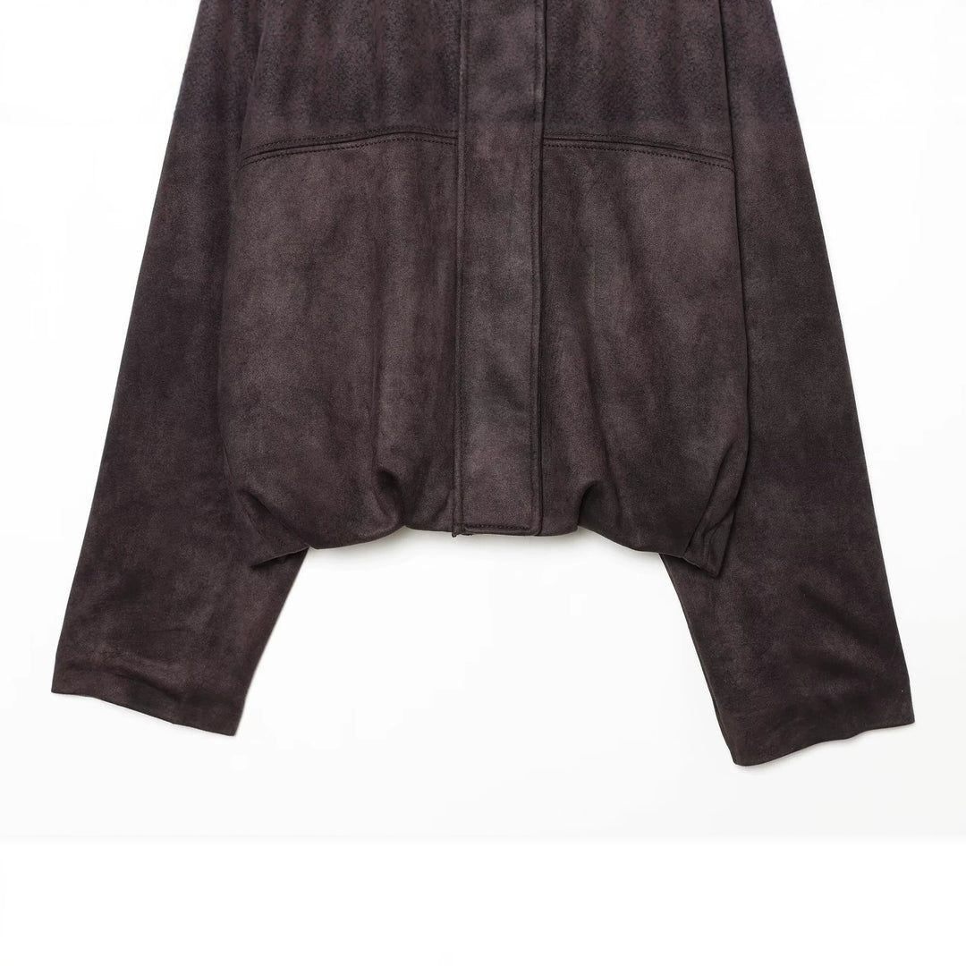 Damen Kurzblouson aus Velours‑Optik mit hohem Funnelkragen und elastischem Saum Nord Taschen