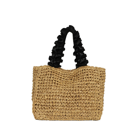 Damen Strandtasche aus handgewebtem Naturmaterial mit dekorativem Kordelzug Nord Taschen