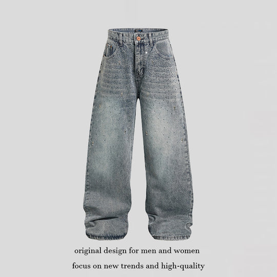 Damen Weite hochgeschnittene Baggy-Jeans mit Used-Wash und Steppdetail Nord Taschen