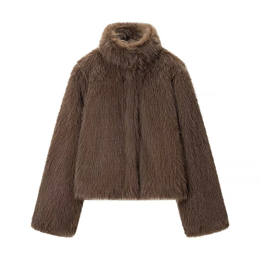 Damen Kurze Kunstfelljacke mit hohem Stehkragen und Oversized‑Silhouette Nord Taschen