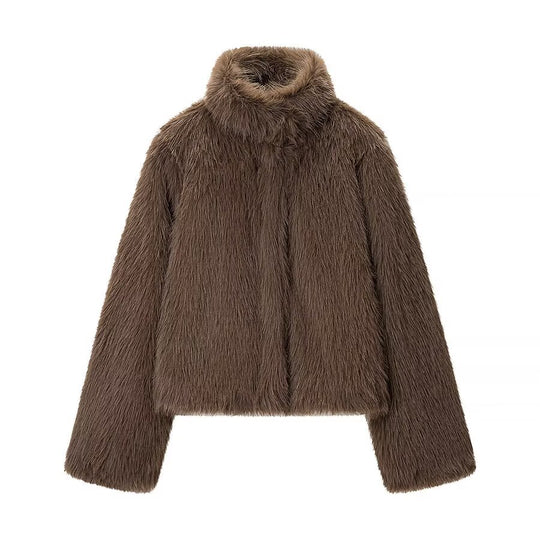 Damen Kurze Kunstfelljacke mit hohem Stehkragen und Oversized‑Silhouette Nord Taschen