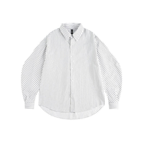 Damen Oversize-Hemdbluse mit feinem Nadelstreifen, Ballonärmeln und abgerundetem Saum Nord Taschen