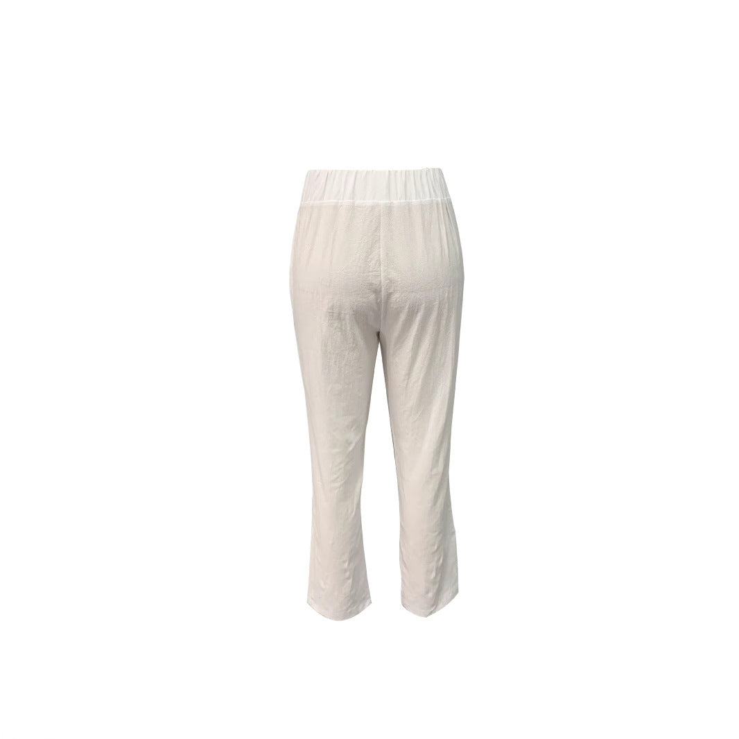 Damen Leichte und luftige Leinenhose mit elastischem Hüftbund und Seitentaschen Nord Taschen