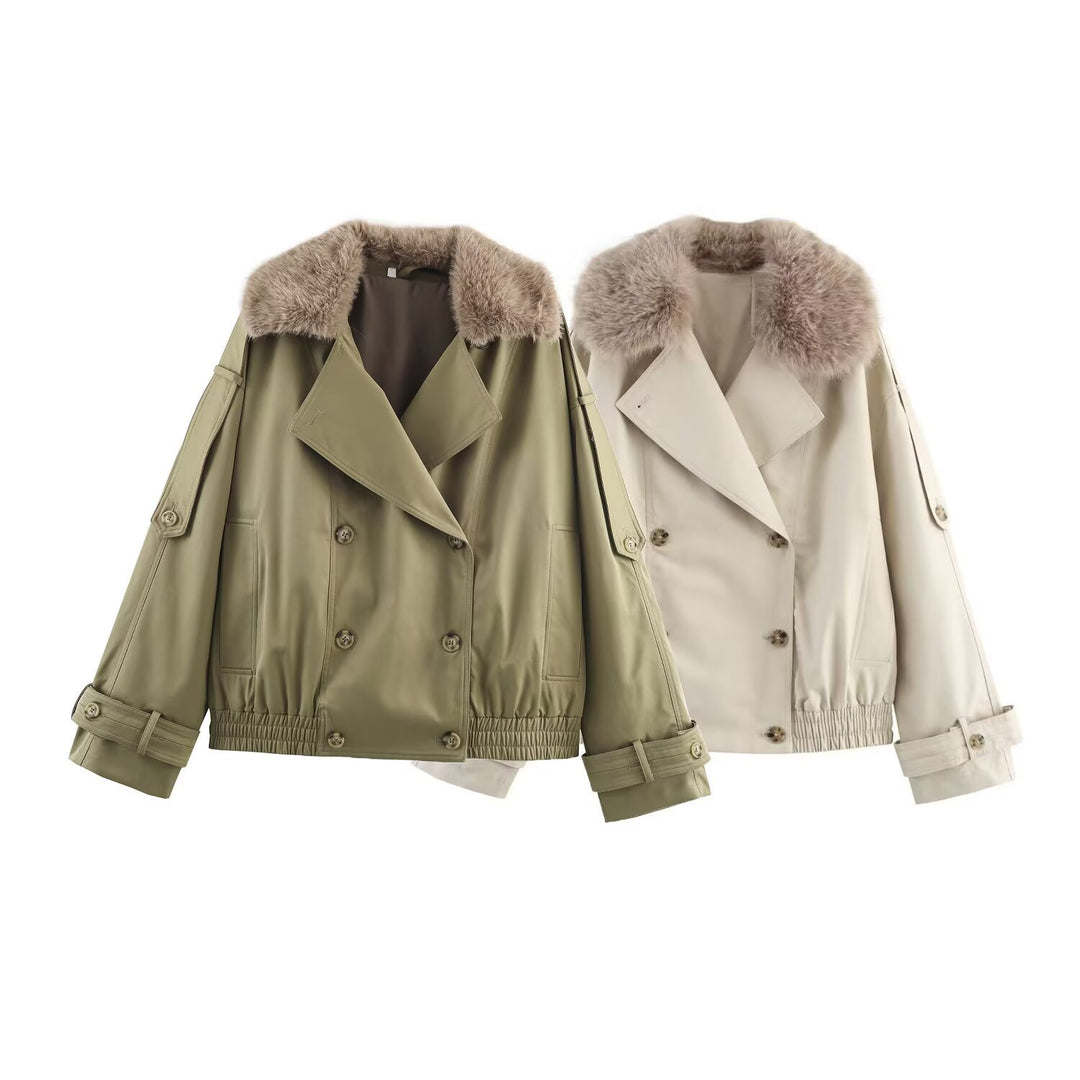 Damen Kurzjacke im Blouson‑Trenchstil mit abnehmbarem Kunstfellkragen Nord Taschen