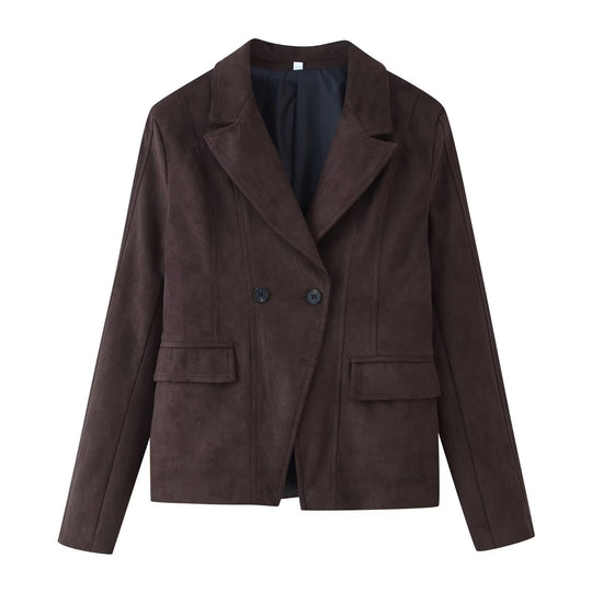 Damen Taillierter Velours‑Imitatblazer mit Doppelreiher und Pattentaschen Nord Taschen