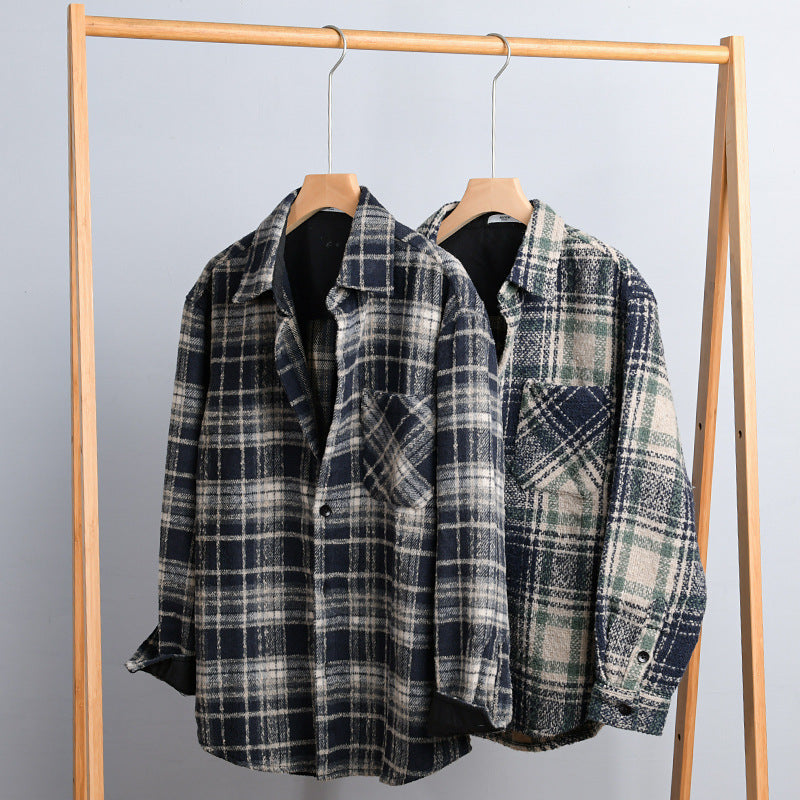 Herren Karierter Overshirt aus Teddyfleece mit aufgesetzter Brusttasche und verdeckter Knopfleiste Nord Taschen