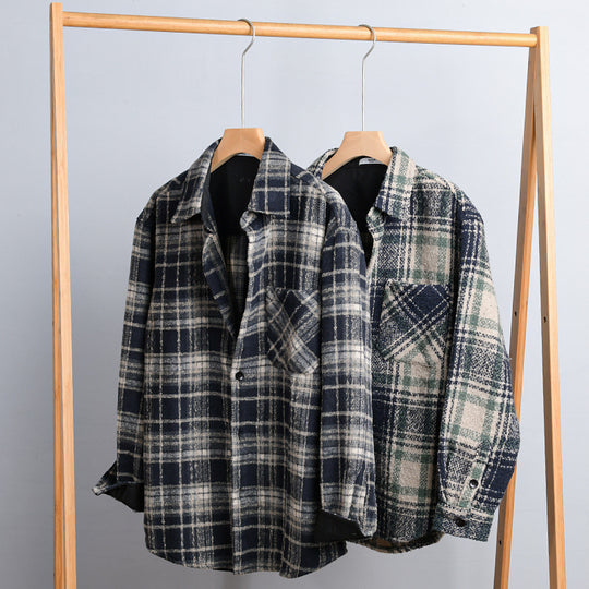 Herren Karierter Overshirt aus Teddyfleece mit aufgesetzter Brusttasche und verdeckter Knopfleiste Nord Taschen