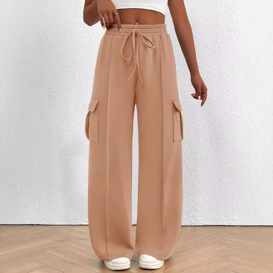 Damen Weite Cargo-Loungehose mit Tunnelzugbund und aufgesetzten Pattentaschen Nord Taschen