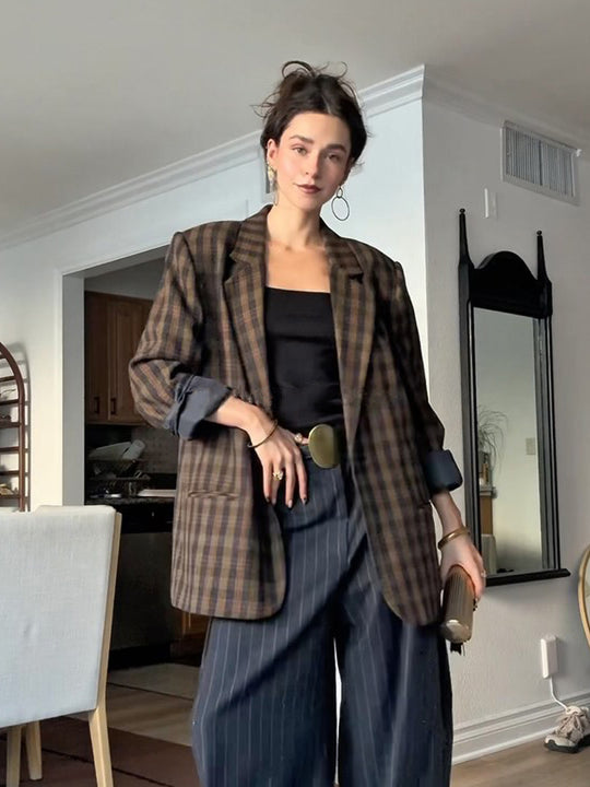 Damen Oversize-Karoblazer mit kastiger Silhouette und überschnittenen Schultern Nord Taschen