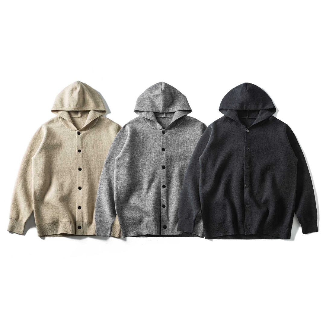 Unisex Leichte Kapuzen‑Strickjacke mit Druckknopfleiste und Rippbündchen Nord Taschen