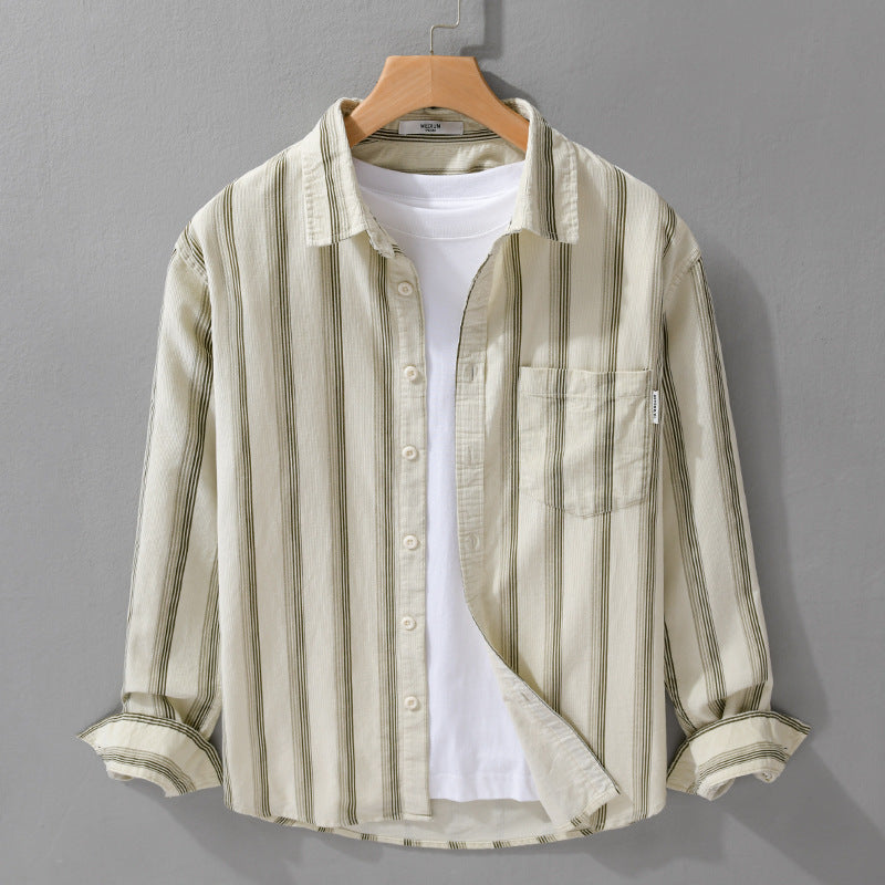 Herren Freizeithemd im Overshirt‑Stil aus leichtem Baumwollmix mit vertikalen Streifen Nord Taschen