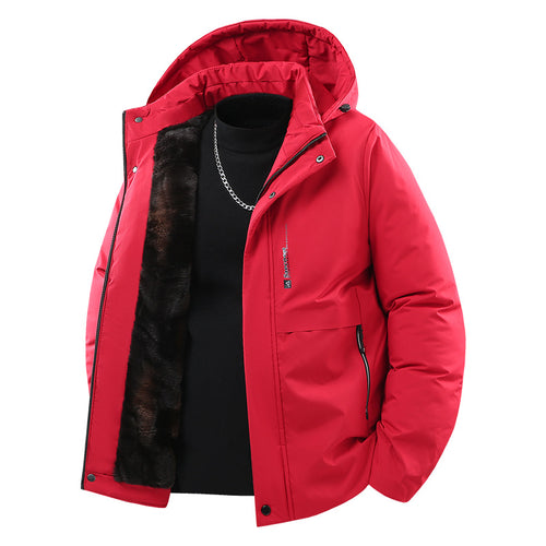 Herren Thermoisolierte Steppjacke mit Kunstfell-Innenfutter und Kapuze Nord Taschen