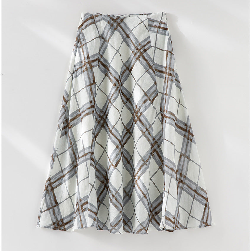 Damen A‑Linien‑Midirock mit hoher Taille und aquarelligem Karomuster Nord Taschen
