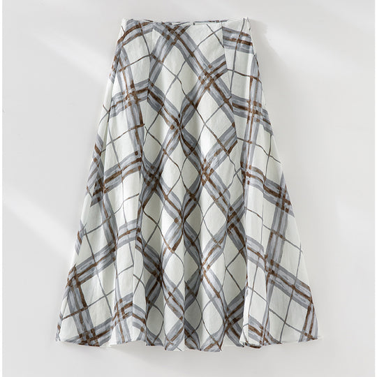 Damen A‑Linien‑Midirock mit hoher Taille und aquarelligem Karomuster Nord Taschen
