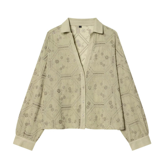 Damen Broderie‑Anglaise Hemdbluse im Oversize‑Schnitt mit Ballonärmeln Nord Taschen