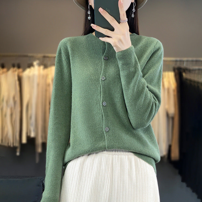 Damen Leichter Feinstrick-Cardigan mit Kaschmir‑Optik, Rundhalsausschnitt und verdeckter Knopfleiste Nord Taschen