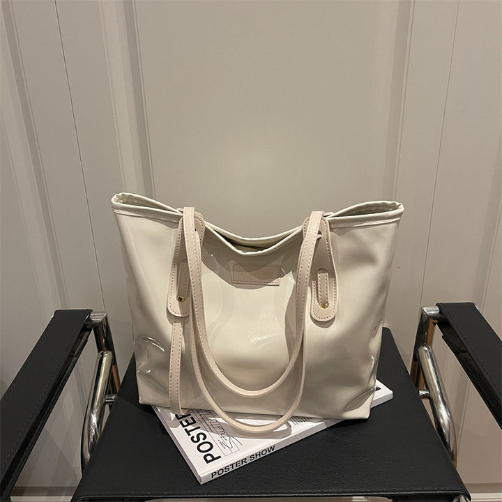 Damen elegante Ledereinkaufstasche mit schimmerndem Finish und abnehmbaren Schulterriemen Nord Taschen