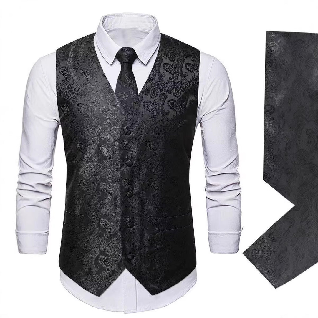 Herren Paisley Satin Anzugweste Set mit Krawatte und Einstecktuch Nord Taschen