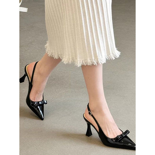 Damen spitze Slingback-Pumps mit eleganter Schleifenverzierung