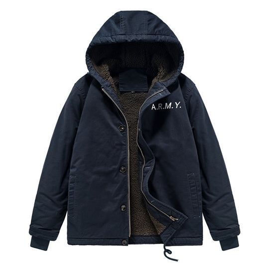 Herren Military-inspirierte Thermo-Kapuzenjacke mit Teddy‑Sherpa‑Futter und Kordelzug Nord Taschen