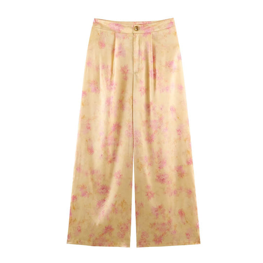 Damen Weite Satinpalazzo-Hose mit hohem Bund, Bundfalte und floraler Jacquard-Optik Nord Taschen
