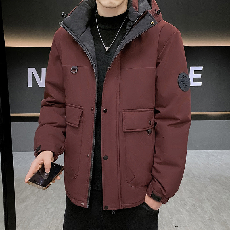 Herren Wattierter Kurzparka mit Kapuze winddicht wasserabweisend und Multifunktionstaschen Nord Taschen