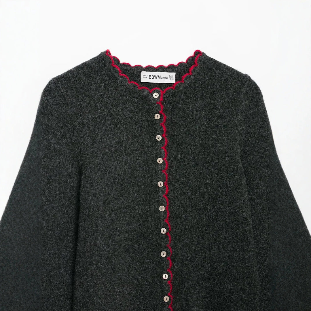 Damen Feinstrick-Cardigan mit Muschelkante und Perlmuttknöpfen Nord Taschen
