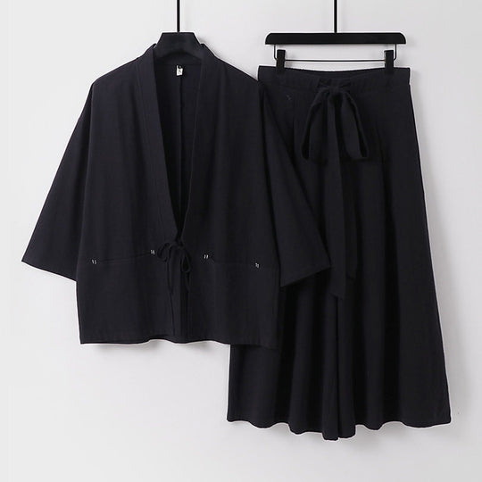 Damen Zweiteiliges Kimono-Set mit Kurzjacke und fließendem Midirock Nord Taschen