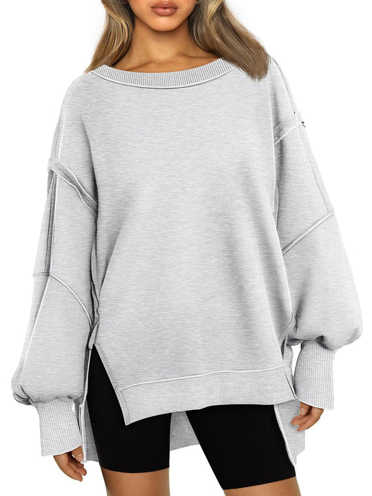 Damen Weiches Longline-Sweatshirt mit Ballonärmeln, seitlichen Schlitzen und geripptem Saum Nord Taschen