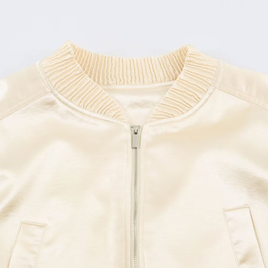 Damen Cropped Bomberjacke aus Satin mit Rippbündchen Nord Taschen
