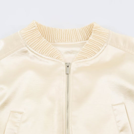 Damen Cropped Bomberjacke aus Satin mit Rippbündchen Nord Taschen