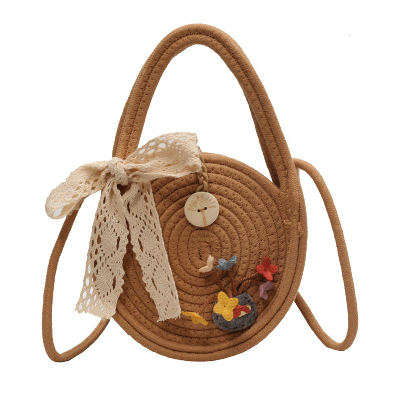 Damen Jute-Umhängetasche mit floralen Applikationen Nord Taschen