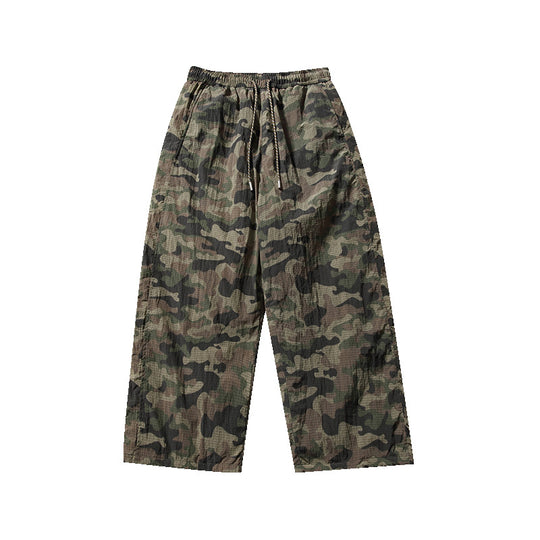 Herren Locker geschnittene Ripstop-Freizeithose mit Camouflage-Muster und elastischem Kordelbund Nord Taschen