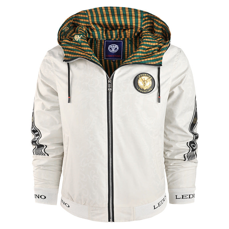 Herren  leichte Kapuzen-Sportjacke mit Jacquardmuster, Metallreißverschluss und elastischen Bündchen Nord Taschen