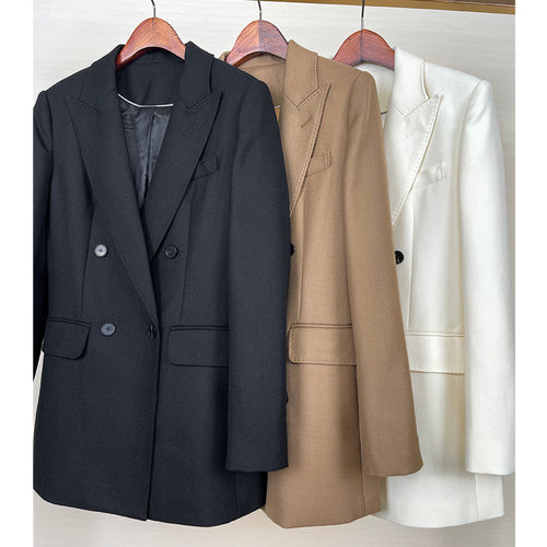 Damen Taillierter Longline-Blazer mit doppelreihiger Knopfleiste und Pattentaschen Nord Taschen