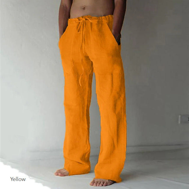 Herren Leinenhose mit weitem Schnitt Kordelzug und Seitentaschen Nord Taschen
