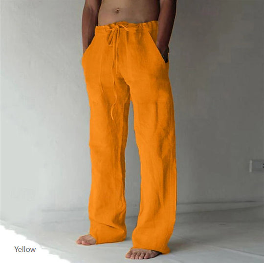 Herren Leinenhose mit weitem Schnitt Kordelzug und Seitentaschen Nord Taschen
