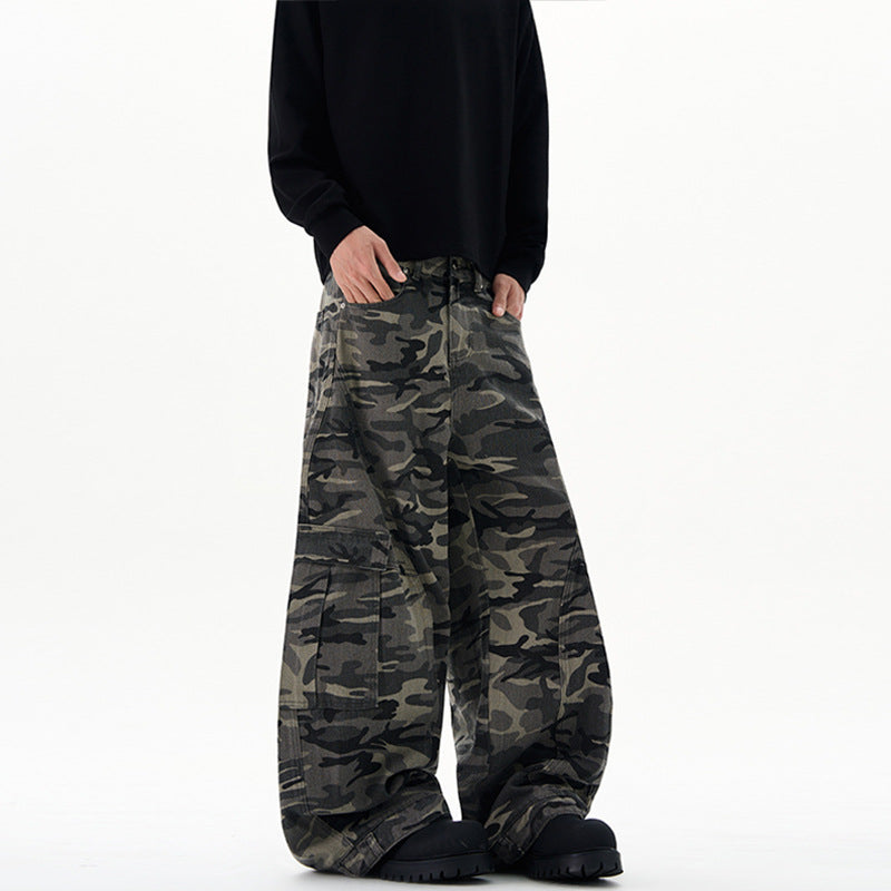 Herren Extraweite Camouflage-Cargohose im Baggy‑Cut mit tiefem Schritt Nord Taschen