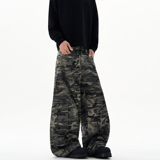 Herren Extraweite Camouflage-Cargohose im Baggy‑Cut mit tiefem Schritt Nord Taschen