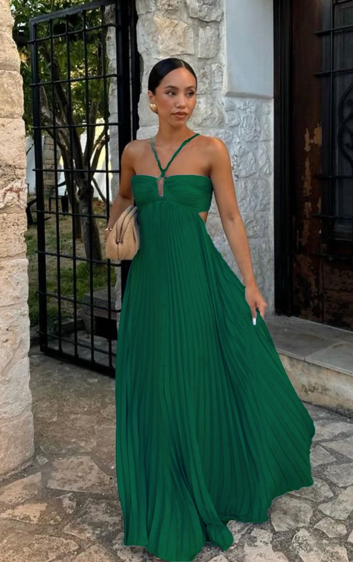 Damen Plisseekleid mit schulterfreiem Design und raffinierten Trägerdetails