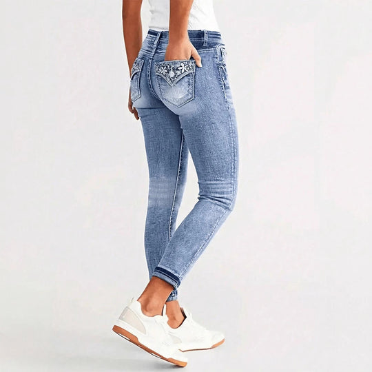 Damen eng anliegende hochgeschnittene Skinny-Jeans mit Sculpting-Effekt und Five-Pocket-Design Nord Taschen