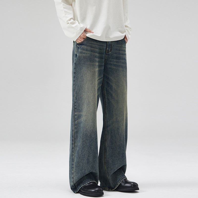 Herren Weite Denim-Jeans im Retro-Workwear-Look mit markanten Whisker- und Faltenakzenten Nord Taschen