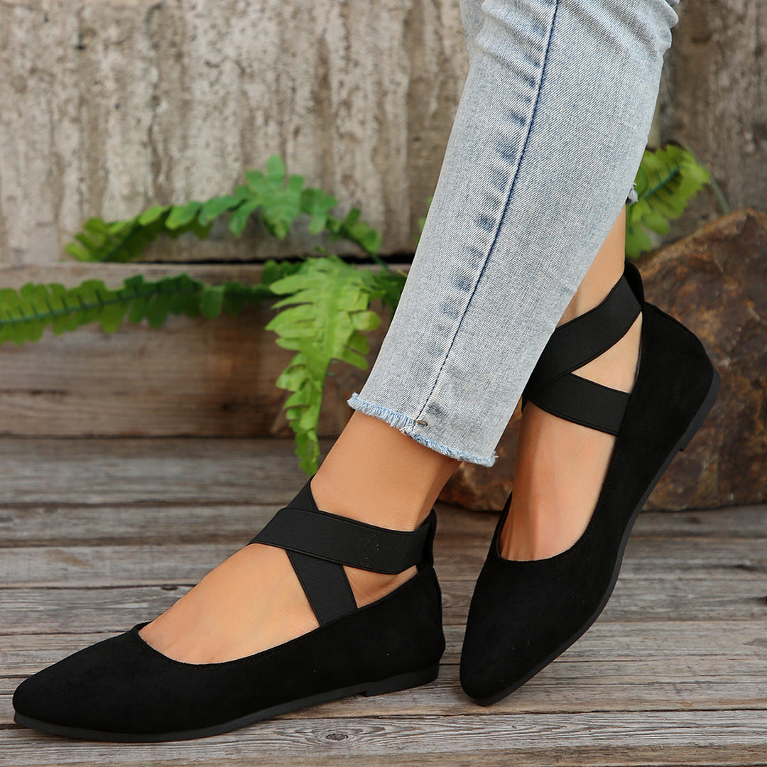 Damen elegante Ballerinas mit gekreuzten Riemen und weichem Obermaterial