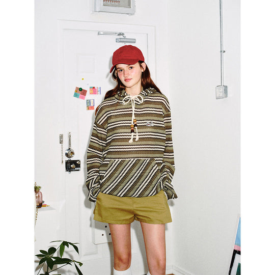 Damen Strick‑Kapuzenpullover mit Katzenohren und Kängurutasche Nord Taschen