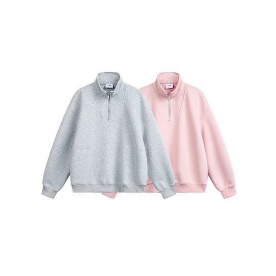Damen Oversize Halfzip Stehkragen-Sweatshirt aus schwerer Baumwollmischung Nord Taschen