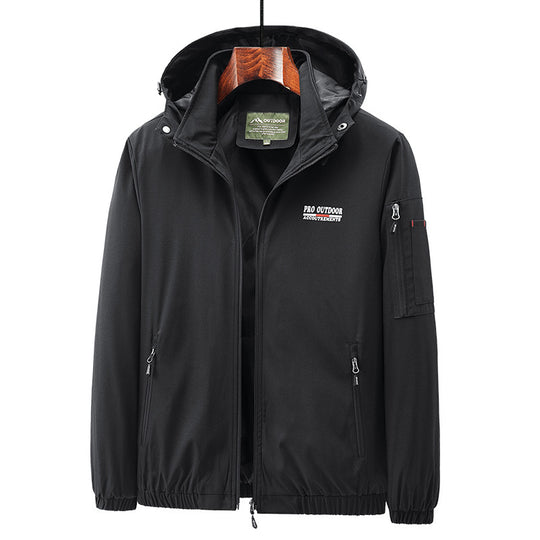 Herren Leichte Softshell-Outdoorjacke mit Kapuze, Ärmeltasche und Reißverschlusstaschen Nord Taschen