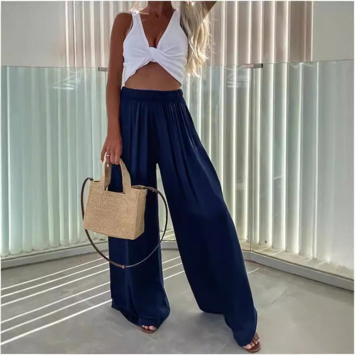 Damen Elegante weite Sommerhose mit elastischem Bund und fließendem Schnitt