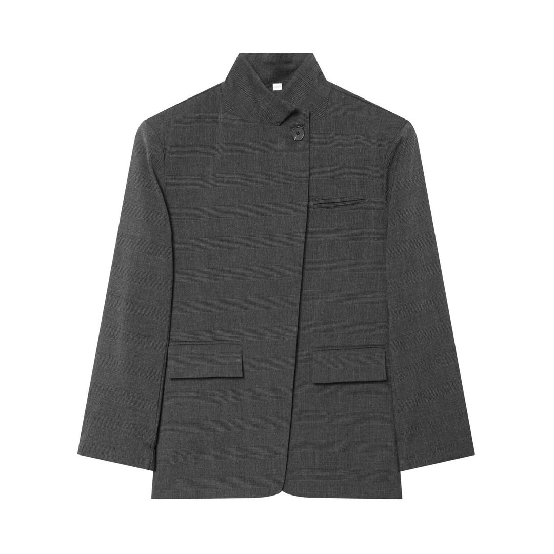 Damen Karierter Longblazer mit Stehkragen, verdeckter Knopfleiste und Pattentaschen Nord Taschen