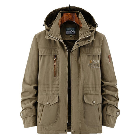 Herren Technische Feldjacke mit Kapuze, Multifunktionstaschen und atmungsaktivem Meshfutter Nord Taschen